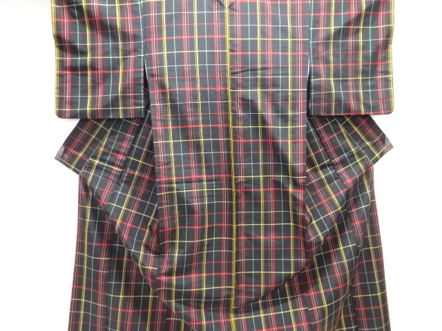 格子織り出し米沢紬着物